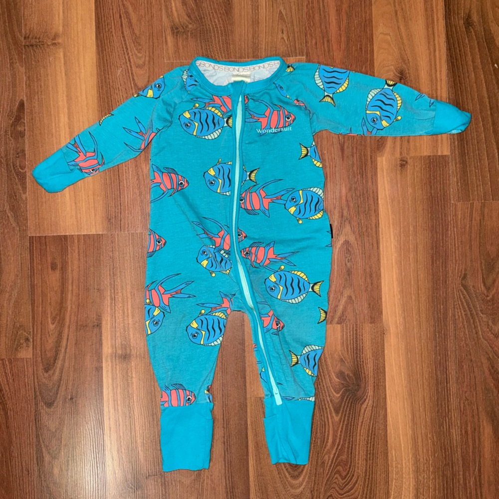 Bonds Blue Fish Print Kids Footie